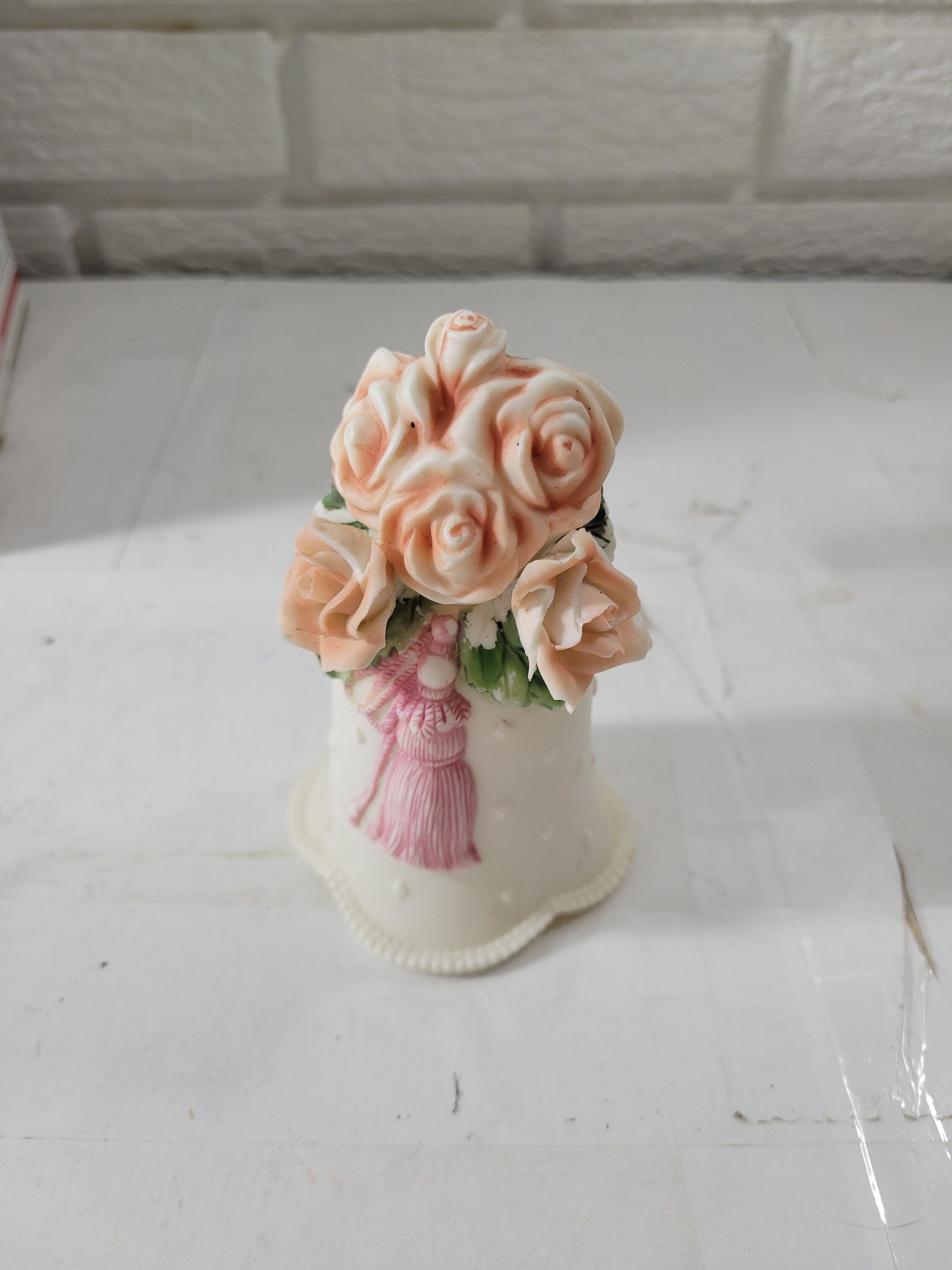 Vintage Porcelain Bell with Peach Colored Flowers