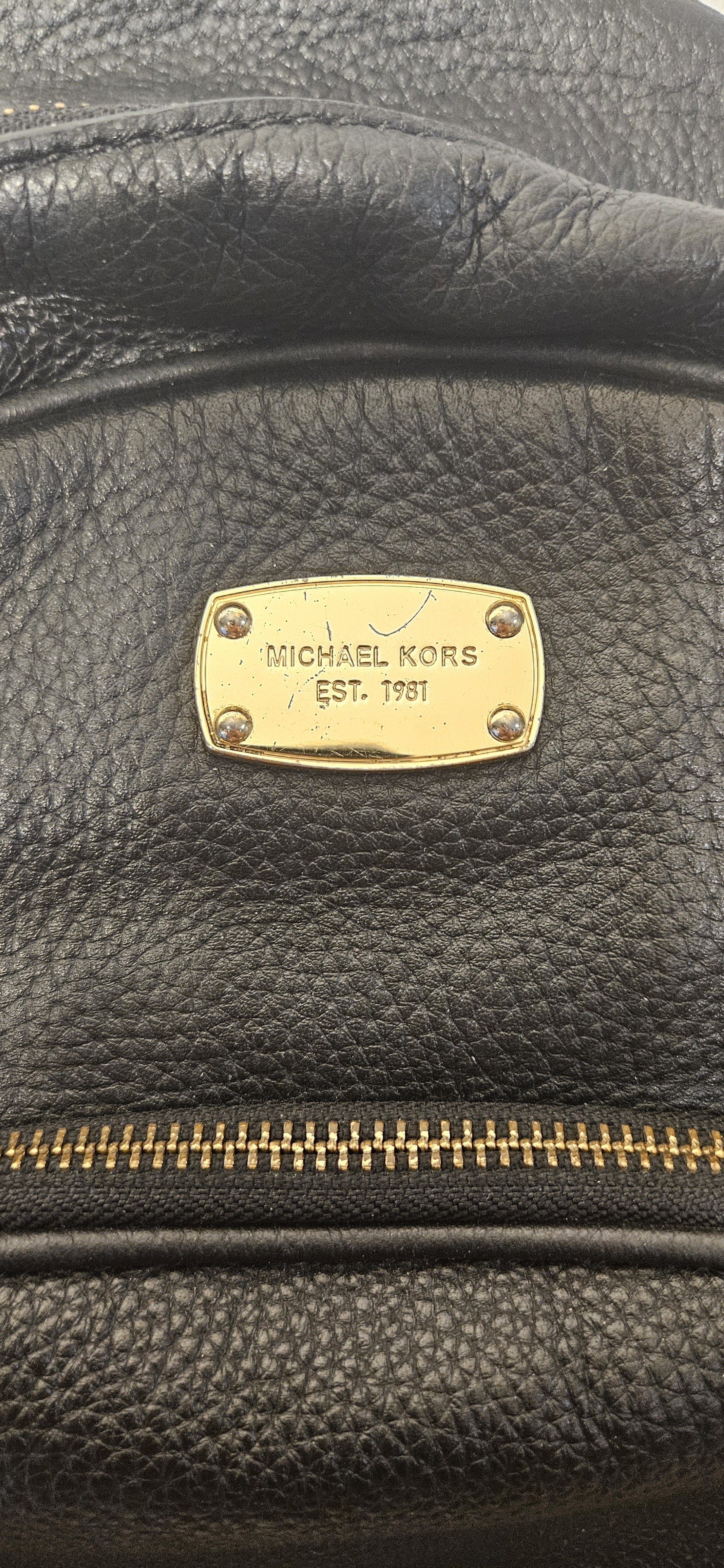 Authentic Michael Kors Abbey Medium Pebbled Leather Backpack – Black & Gold -ITEM #2397