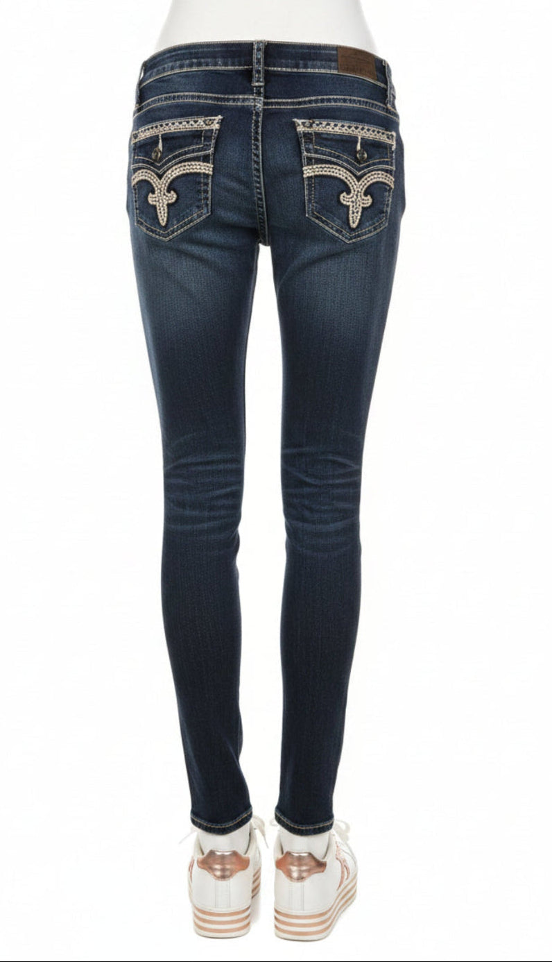 Women's Rock Revival Skinny Jeans 28x30 Rhinestone | #2477