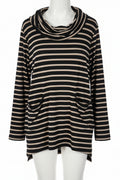 Women's Venus Black/Beige Striped Cowl Neck Tunic Top