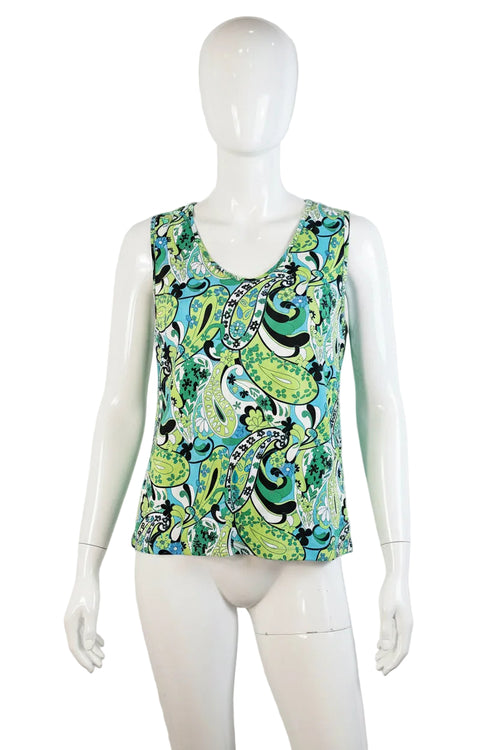 Croft & Barrow Women's Sleeveless Tank Top - Size XL - Green / Blue Paisley - ITEM #2486