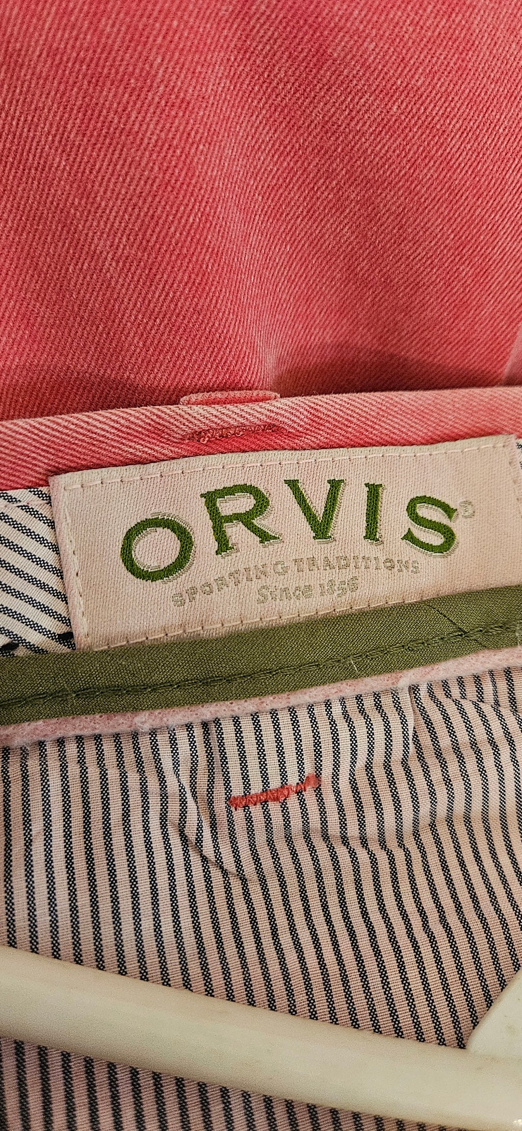 Orvis Men's Chino Pants 40x31 Coral Red Flat Front Straight Leg Pima Cotton-- ITEM #2492