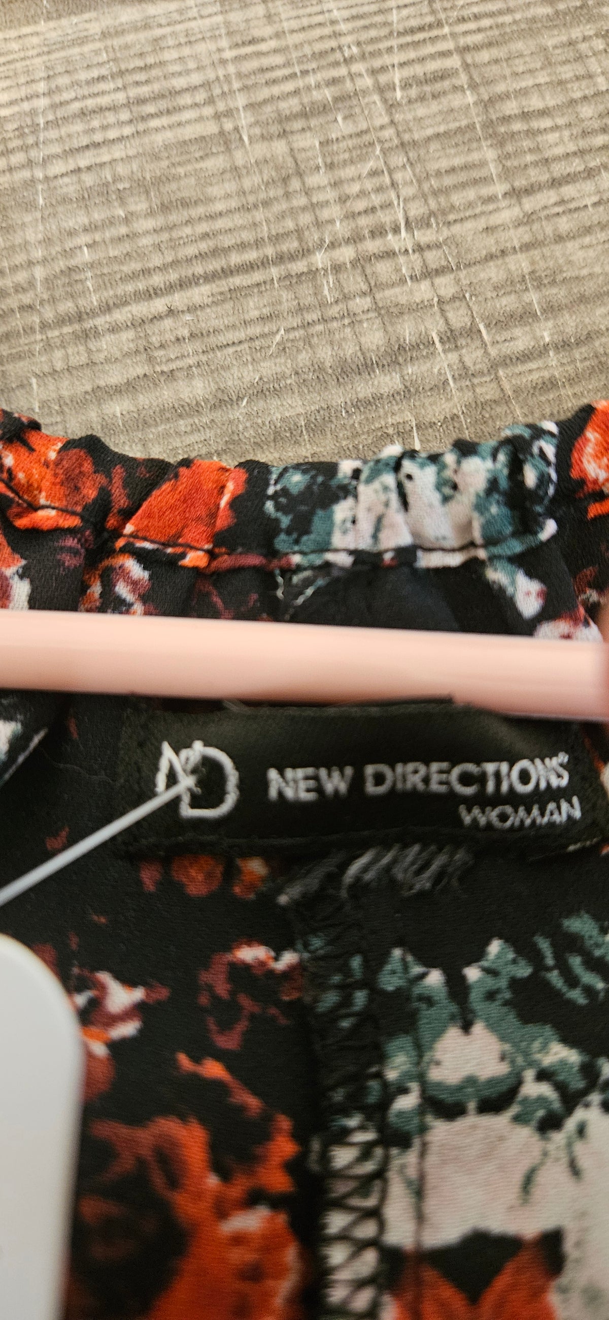 Women's New Directions Mixed Print Tie-Front Top - Black / Orange Floral Plaid - Plus Size - Item #2493