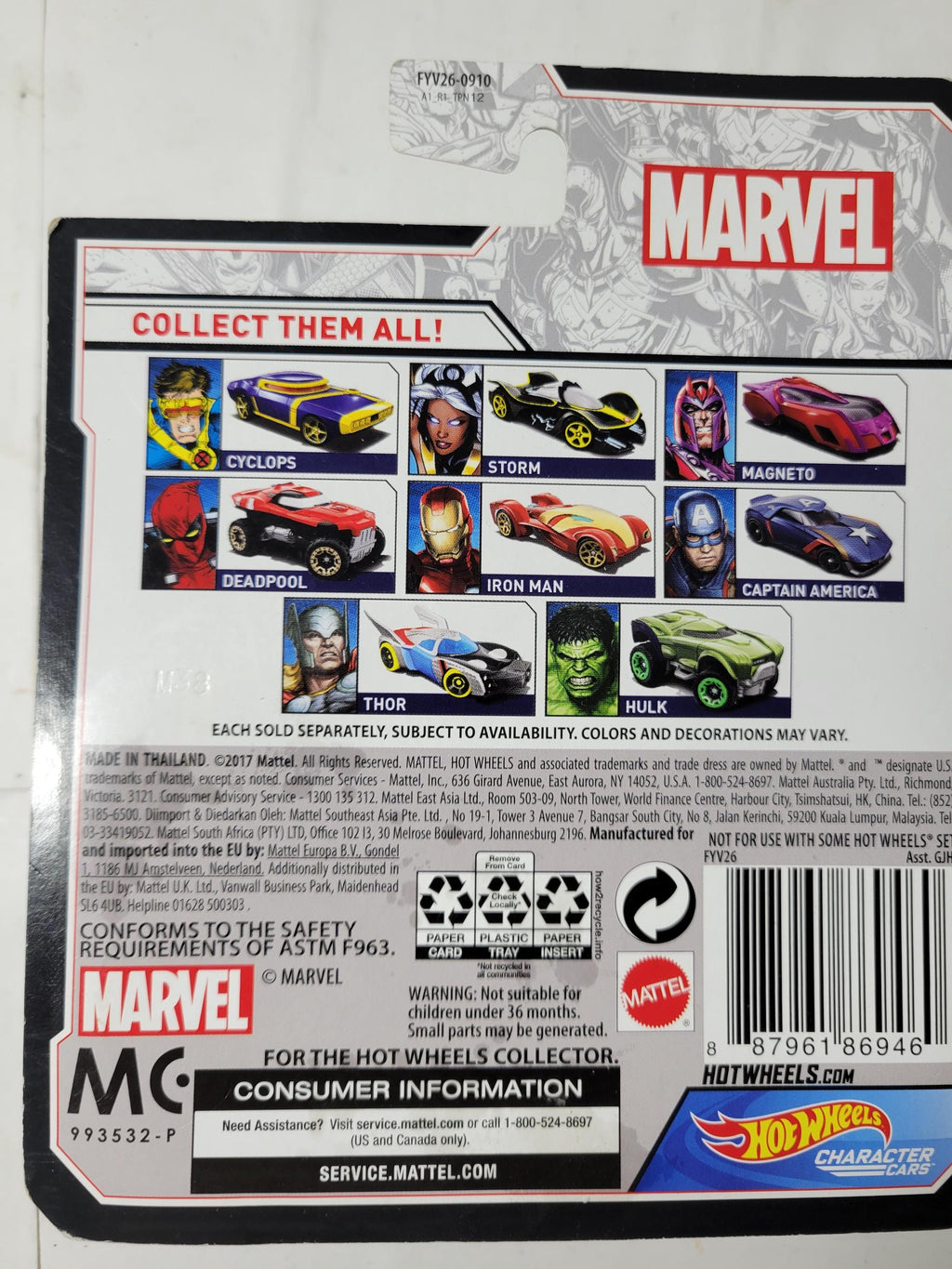 Hot Wheels Marvel Character Cars Cyclops -- ITEM #1550