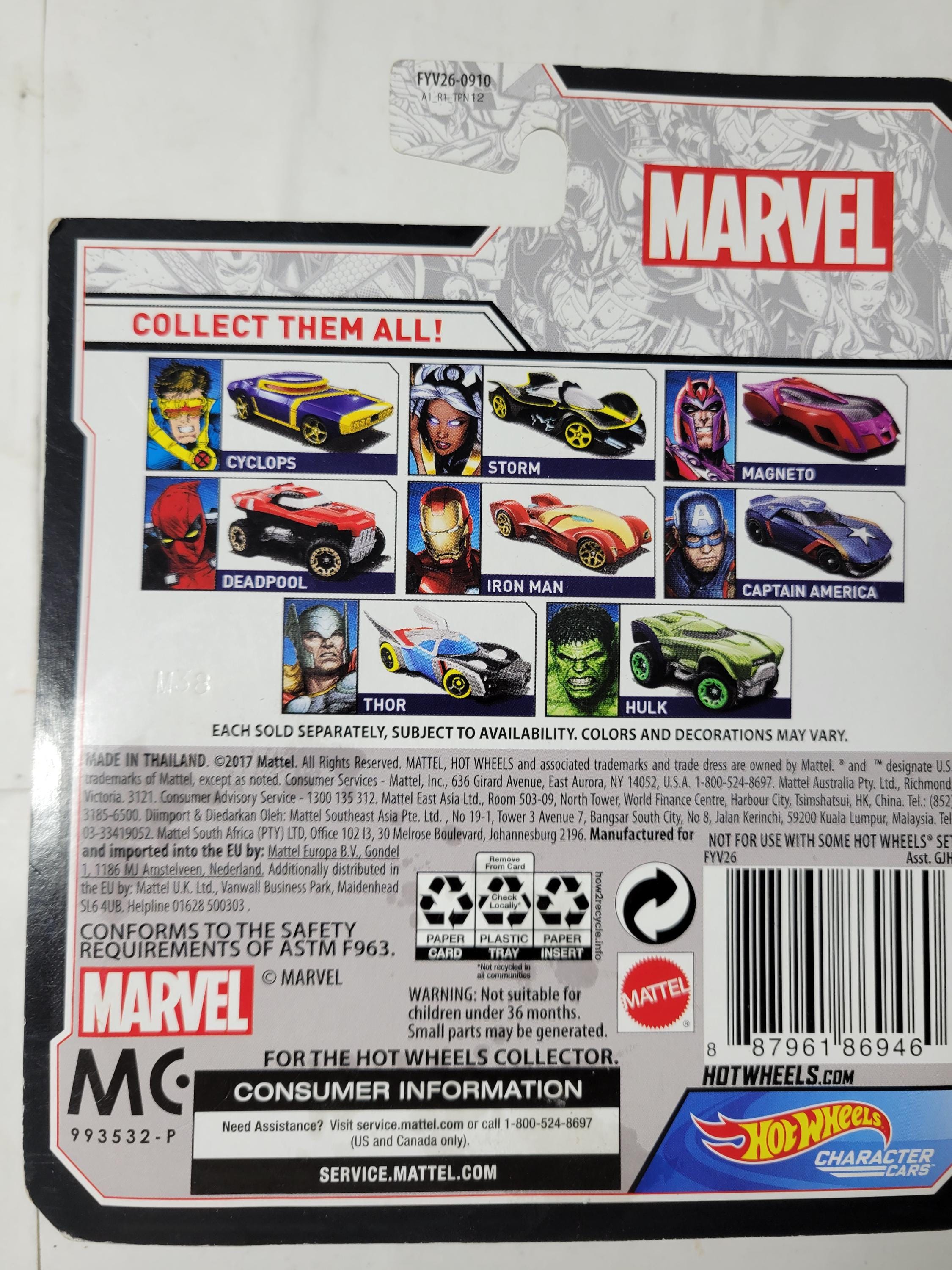 Hot Wheels Marvel Character Cars Cyclops -- ITEM #1550
