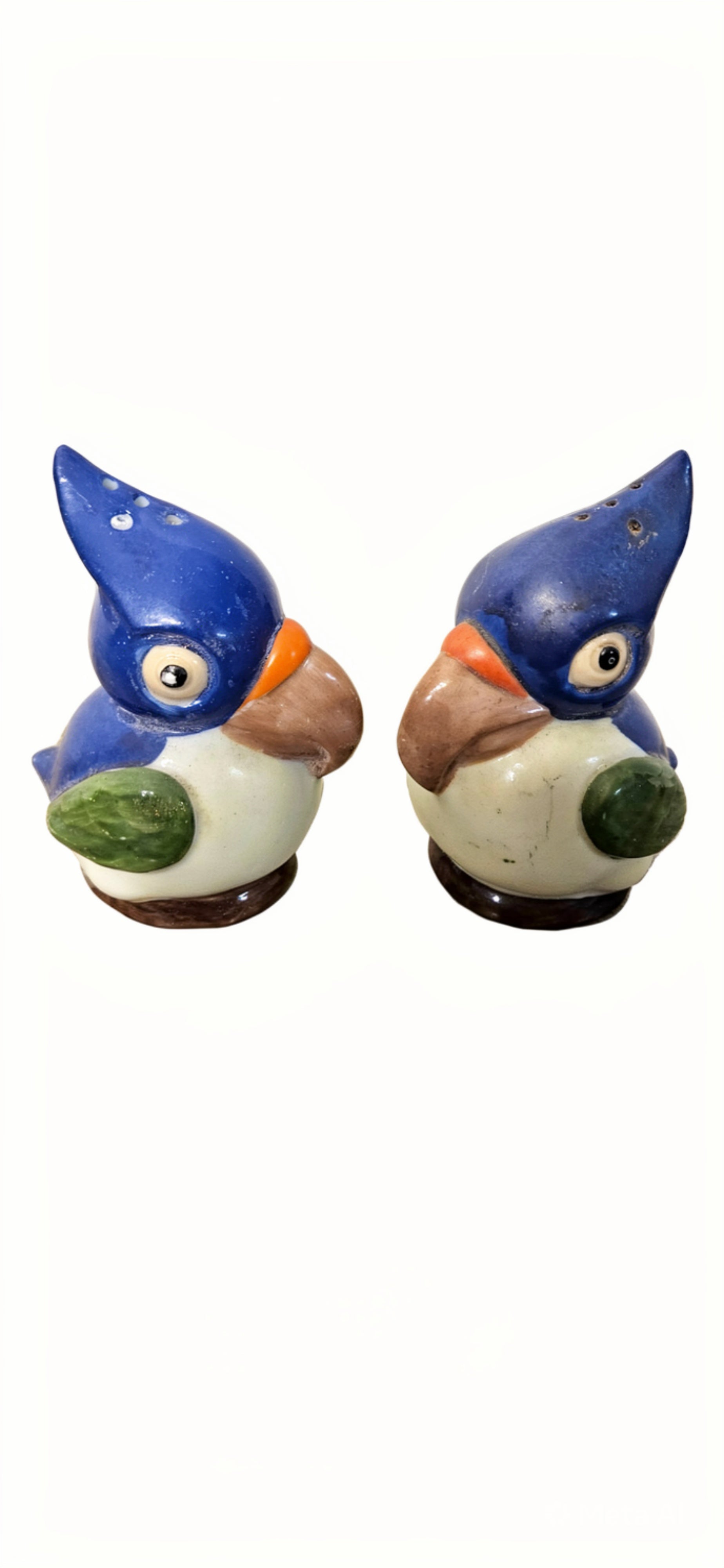Vintage 1940s-50s German Ceramic Bird Salt & Pepper Shakers|Blue Green Kitsch|Mid-Century Collectible - ITEM #2300
