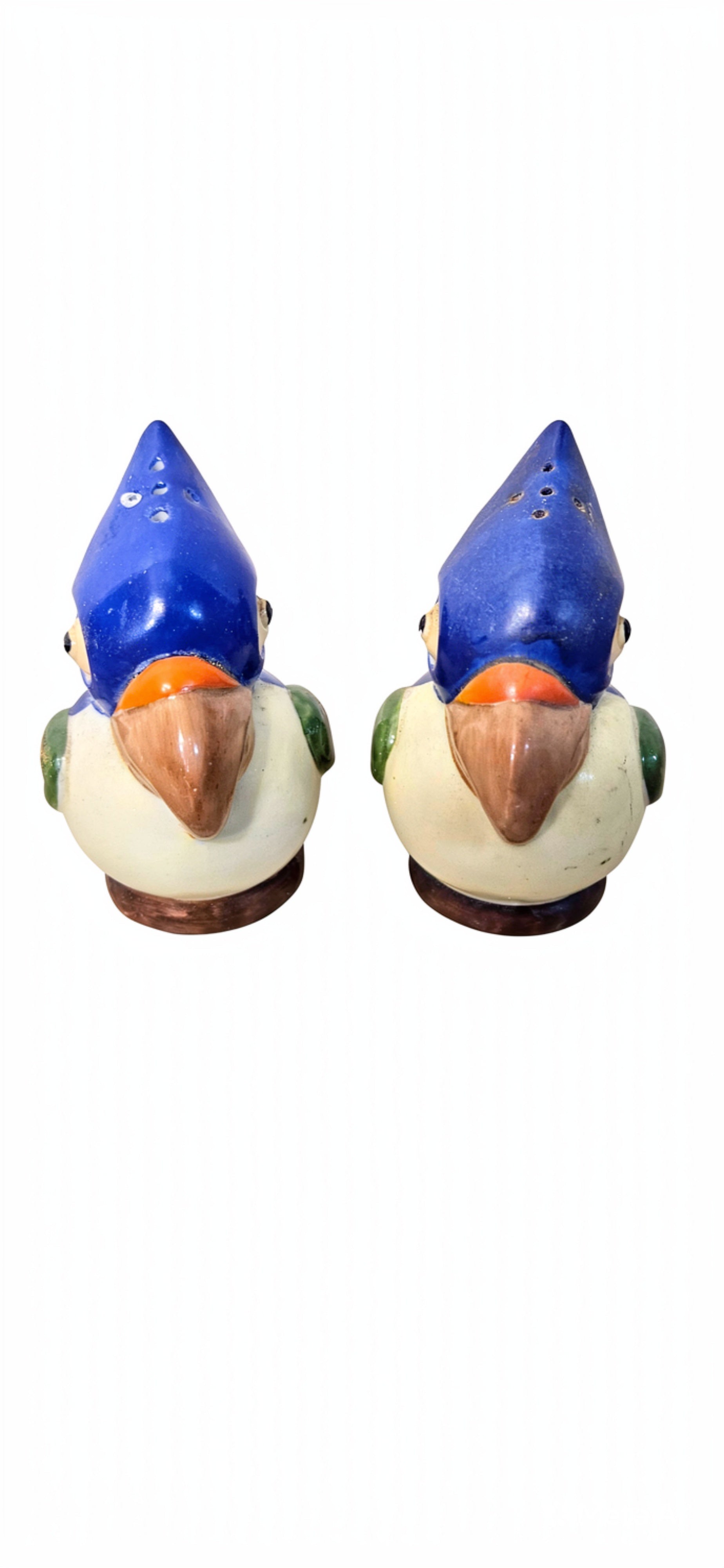 Vintage 1940s-50s German Ceramic Bird Salt & Pepper Shakers|Blue Green Kitsch|Mid-Century Collectible - ITEM #2300
