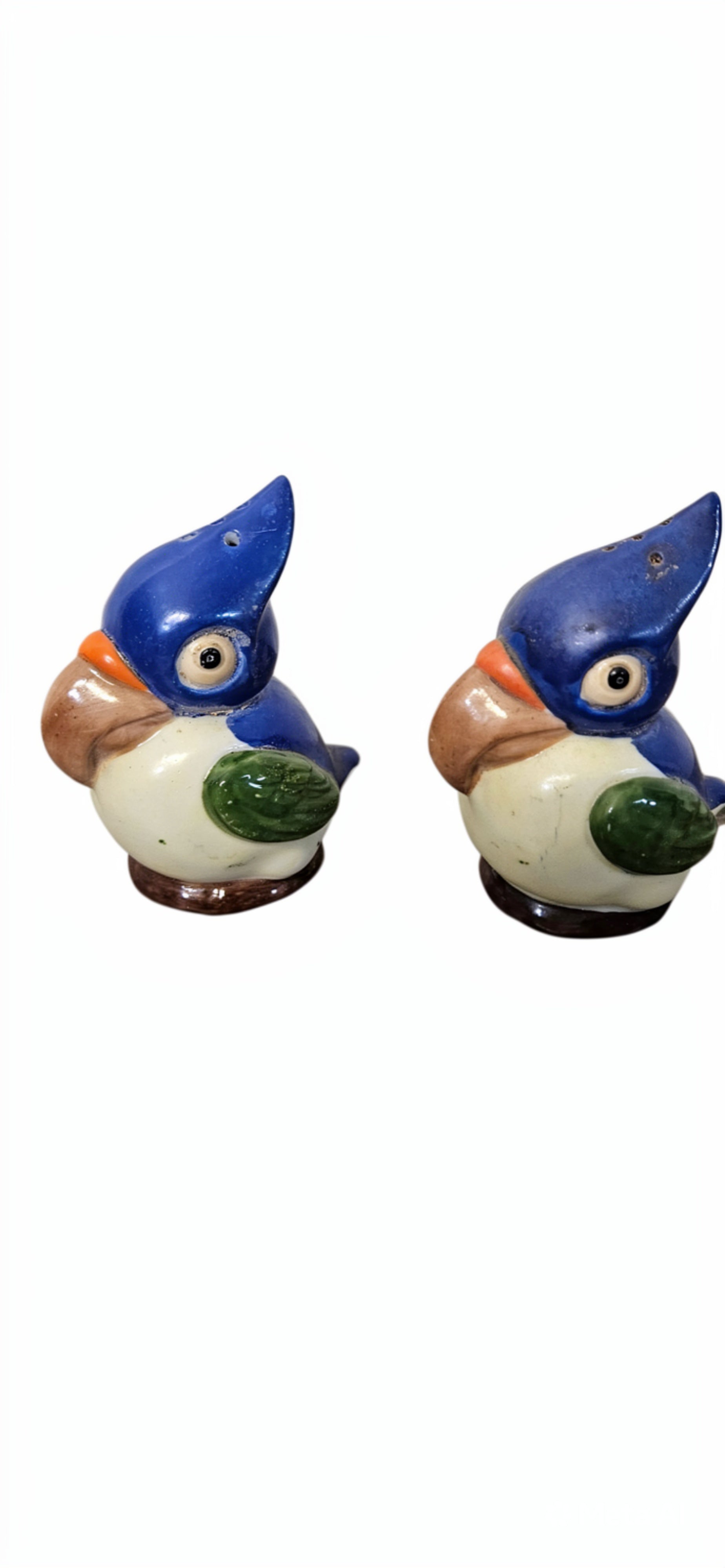 Vintage 1940s-50s German Ceramic Bird Salt & Pepper Shakers|Blue Green Kitsch|Mid-Century Collectible - ITEM #2300