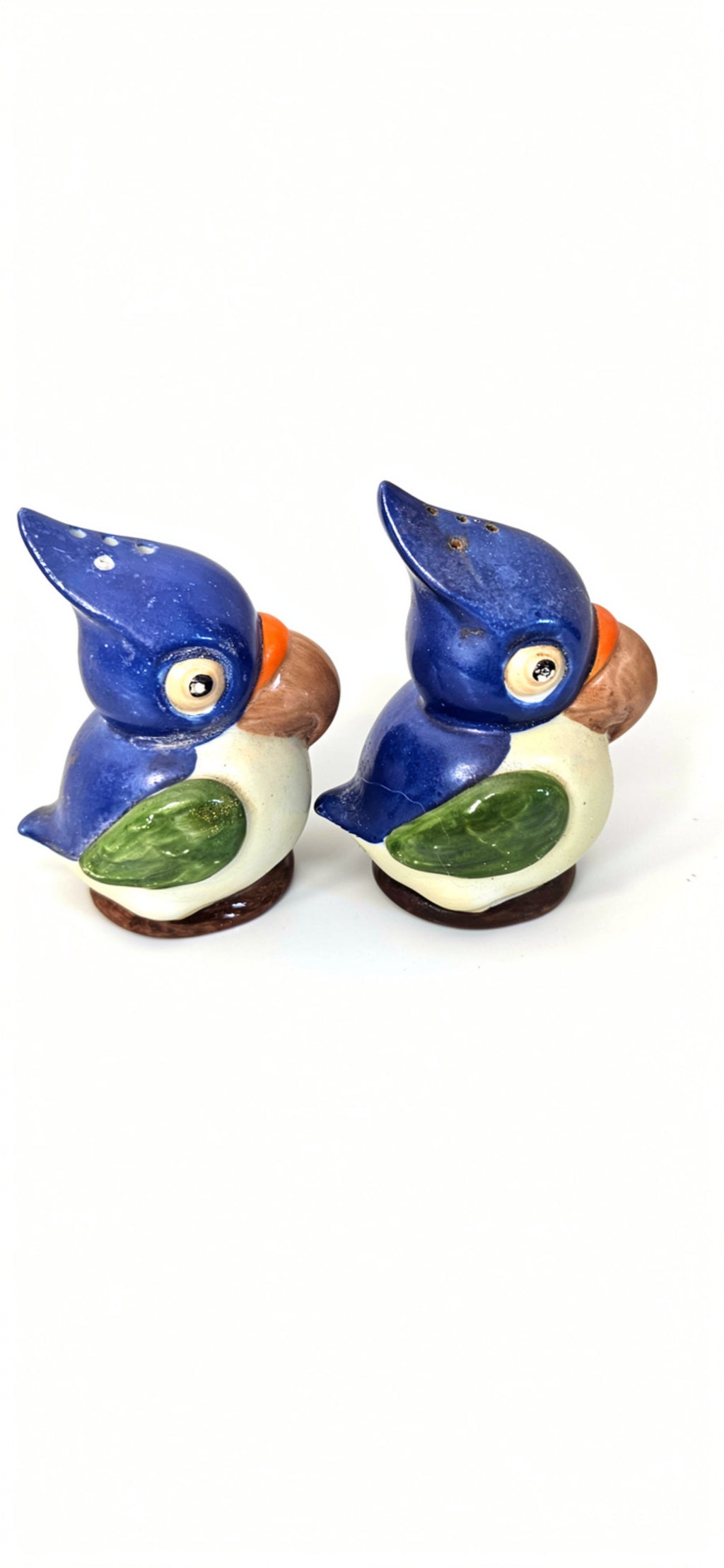 Vintage 1940s-50s German Ceramic Bird Salt & Pepper Shakers|Blue Green Kitsch|Mid-Century Collectible - ITEM #2300