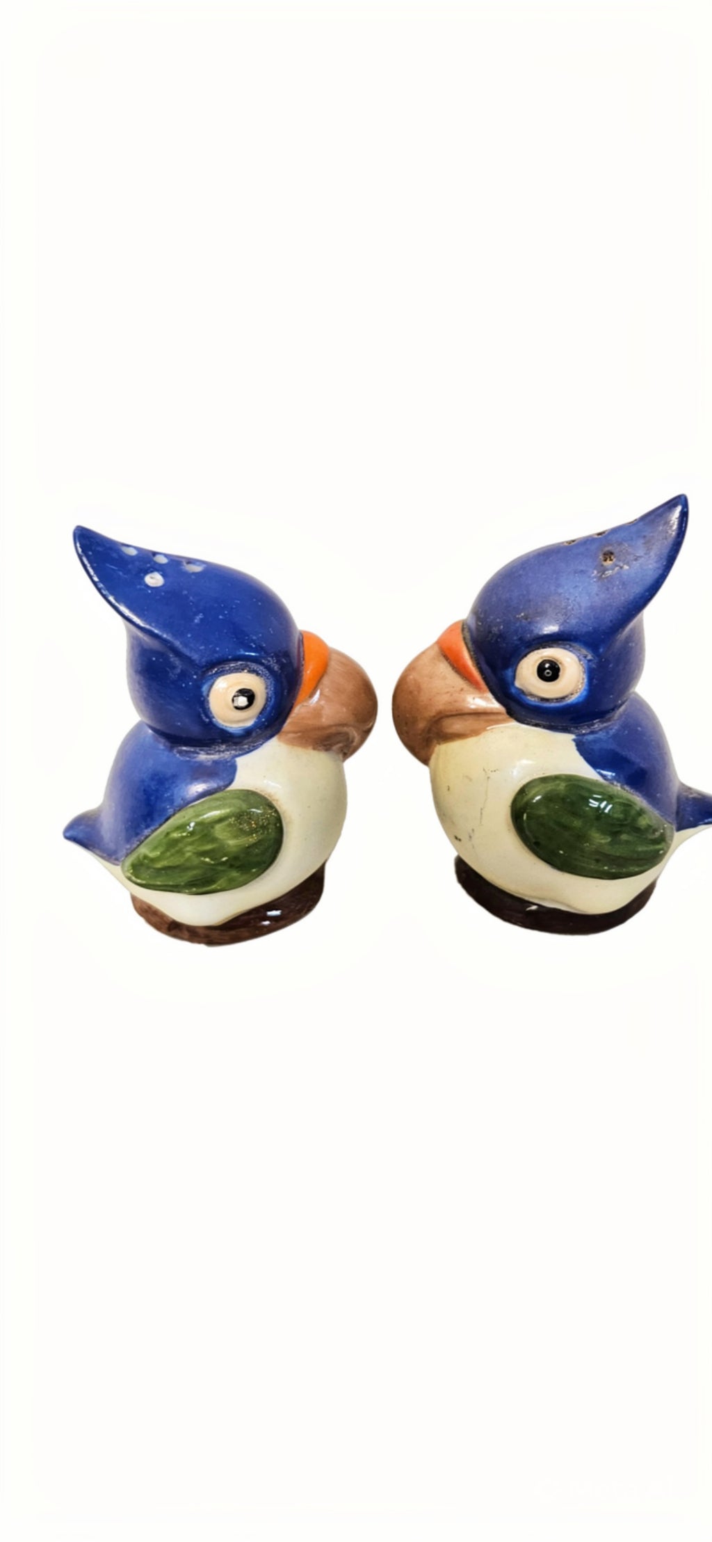Vintage 1940s-50s German Ceramic Bird Salt & Pepper Shakers|Blue Green Kitsch|Mid-Century Collectible - ITEM #2300