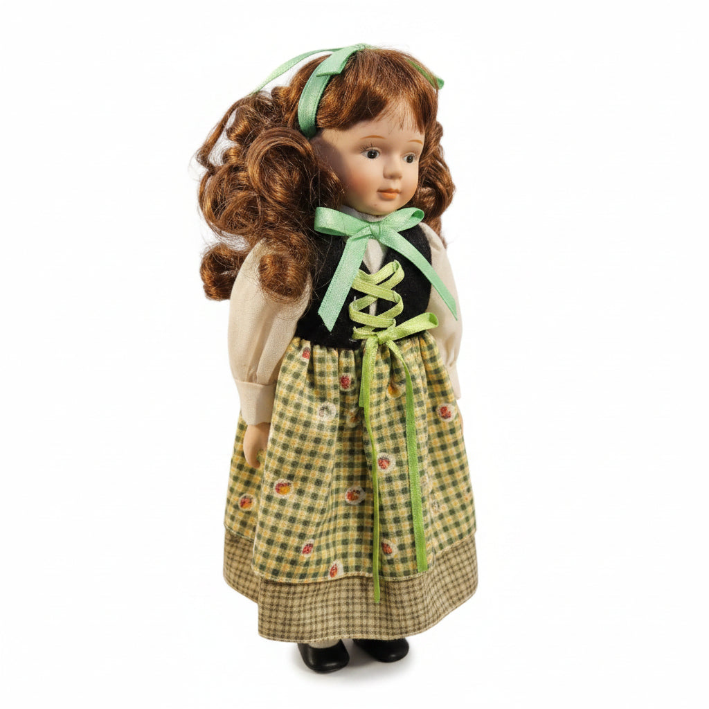 Vintage Doll with Red Hair and Green Checkered Dress -- ITEM #3104