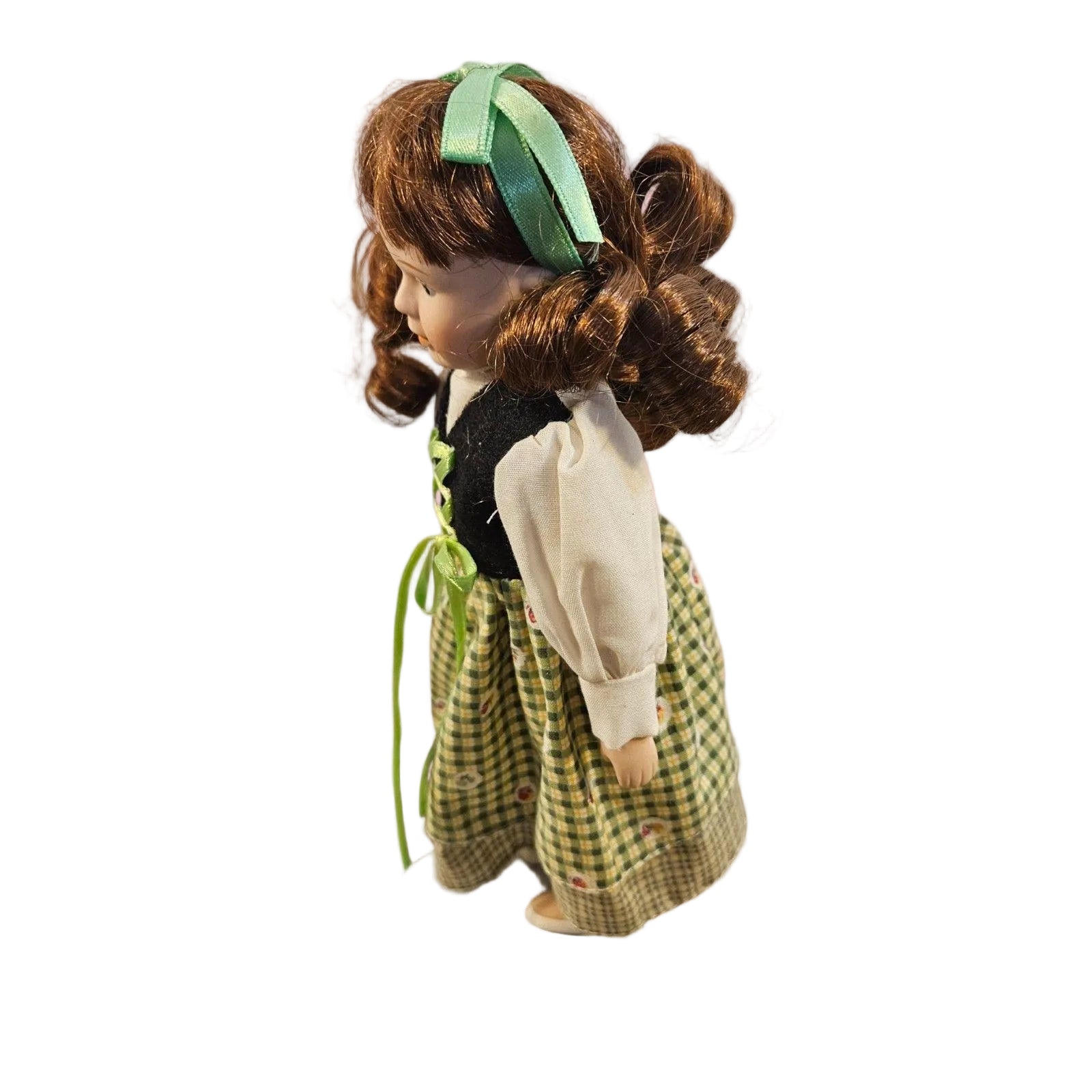Vintage Doll with Red Hair and Green Checkered Dress -- ITEM #3104