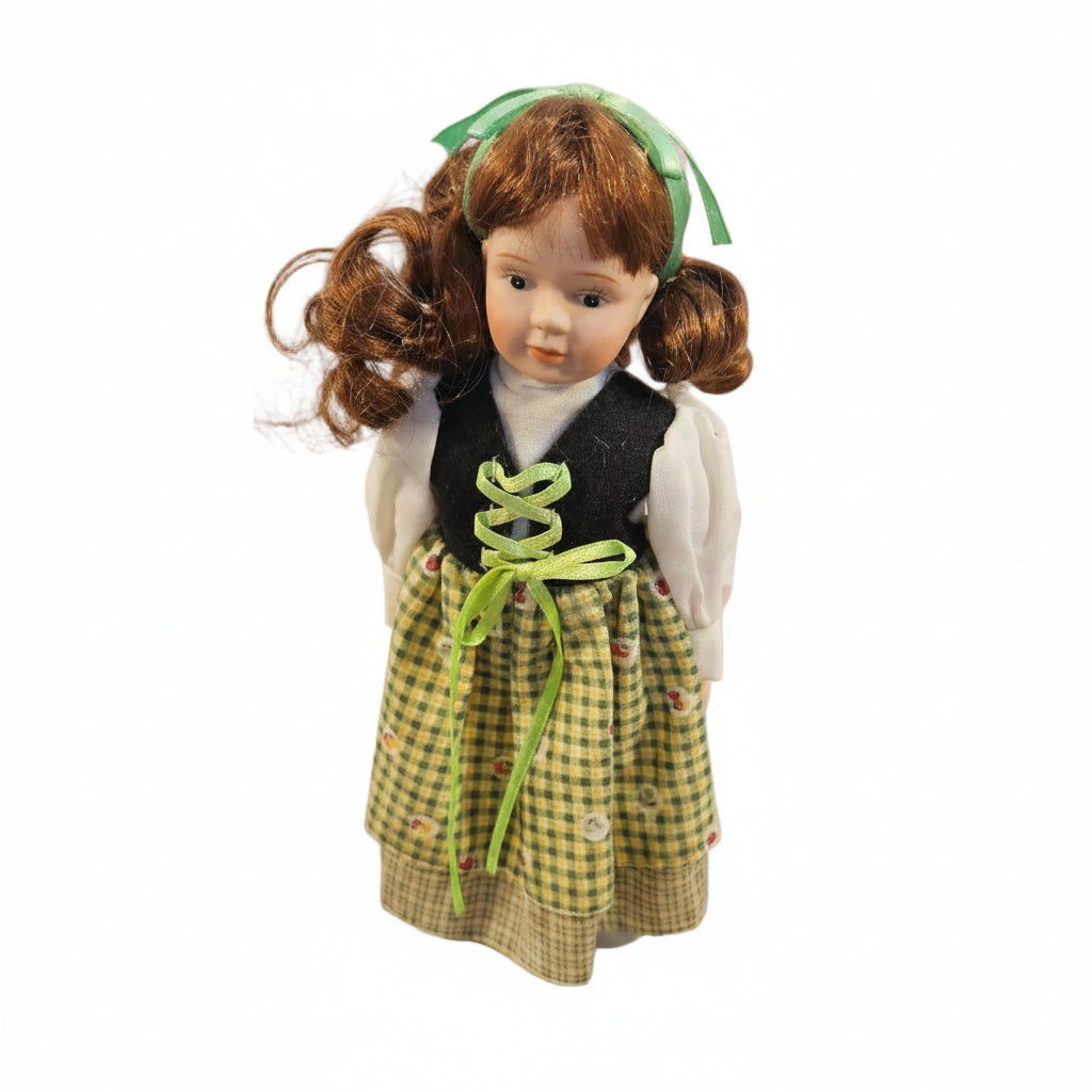 Vintage Doll with Red Hair and Green Checkered Dress -- ITEM #3104
