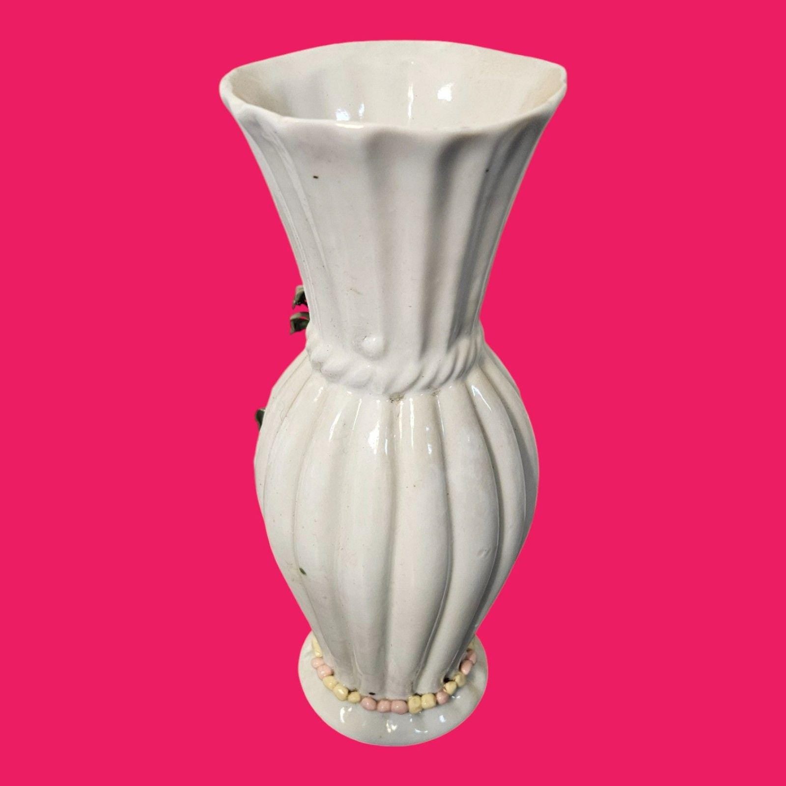 Sophia-Ann Floral Vase White with Pink 3D Flowers --ITEM #3537