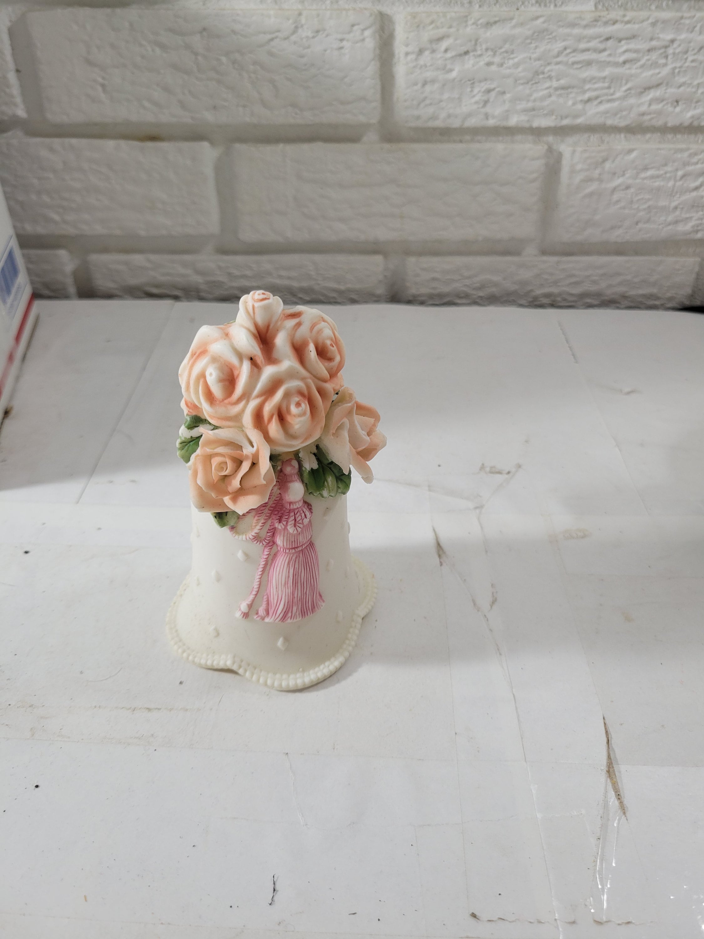 Vintage Porcelain Bell with Peach Colored Flowers