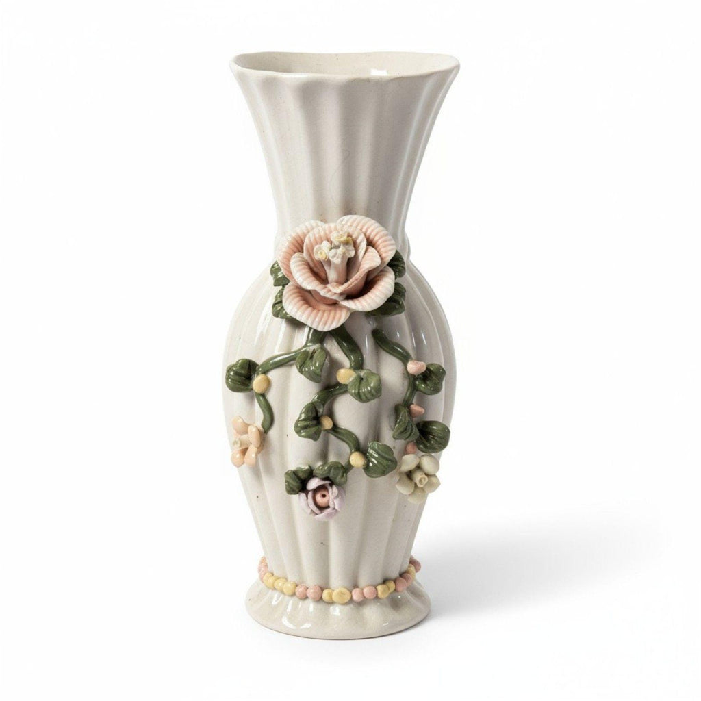 Sophia-Ann Floral Vase White with Pink 3D Flowers --ITEM #3537