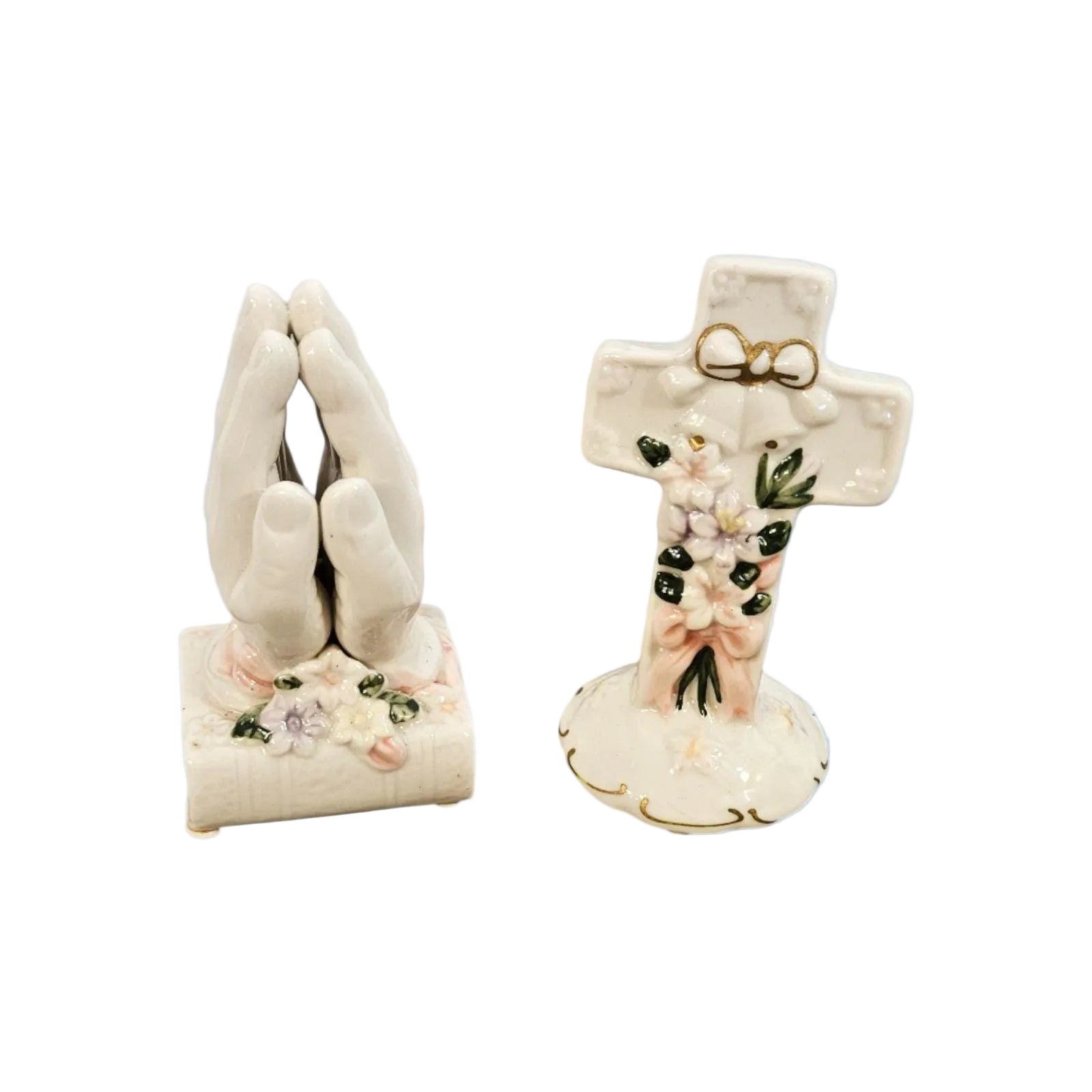 Vintage  Porcelain Praying Hands and Cross -- ITEM #3078