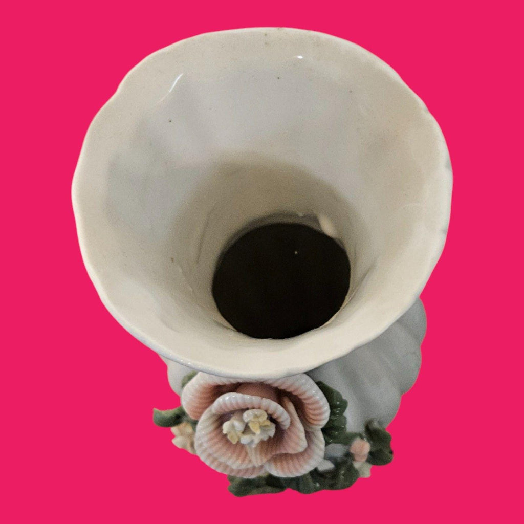 Sophia-Ann Floral Vase White with Pink 3D Flowers --ITEM #3537