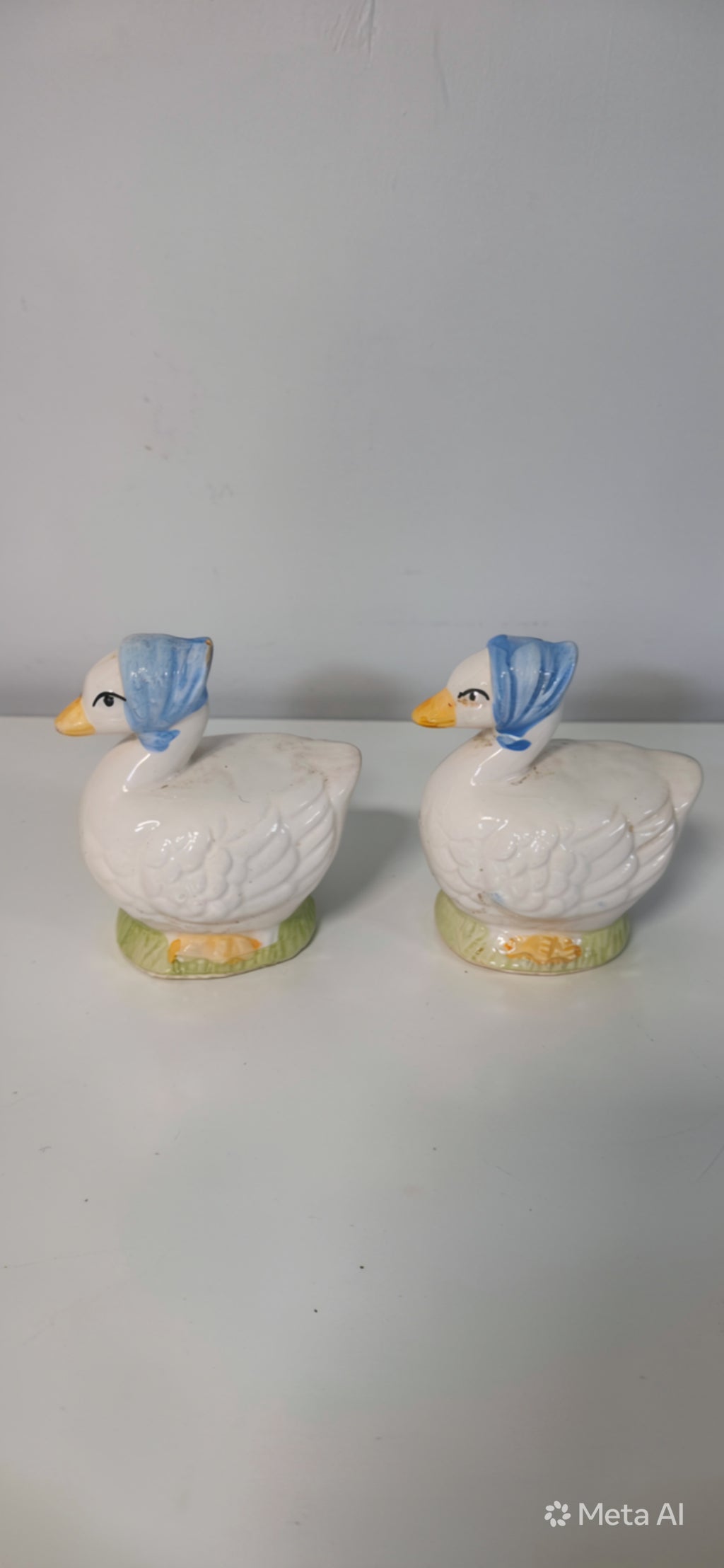Vintage Ceramic Goose Salt & Pepper Shakers w/ Blue Bonnets -- ITEM #2299