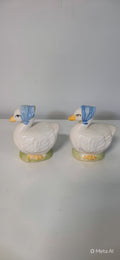 Vintage Ceramic Goose Salt & Pepper Shakers w/ Blue Bonnets -- ITEM #2299