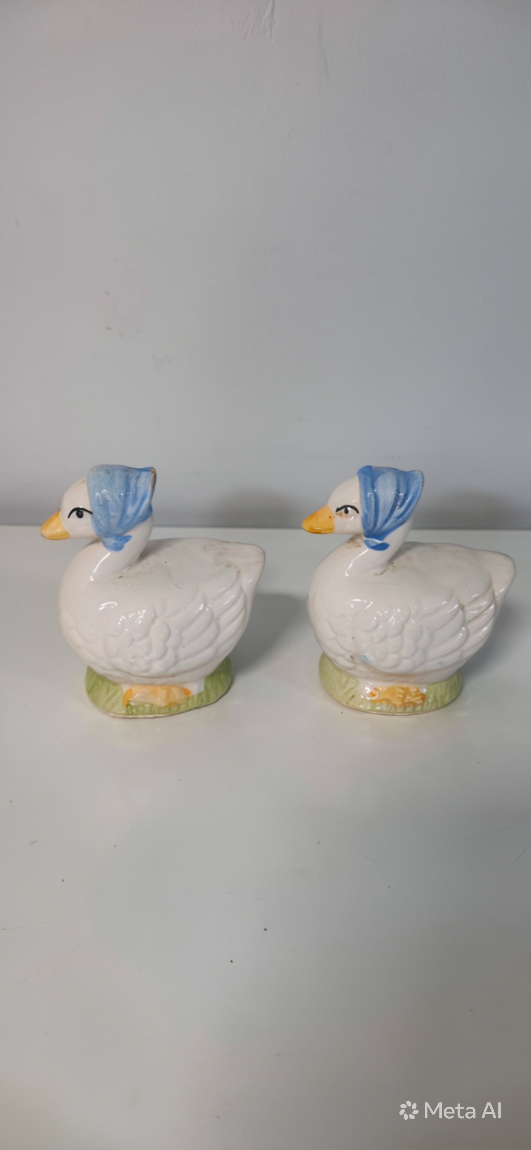 Vintage Ceramic Goose Salt & Pepper Shakers w/ Blue Bonnets -- ITEM #2299