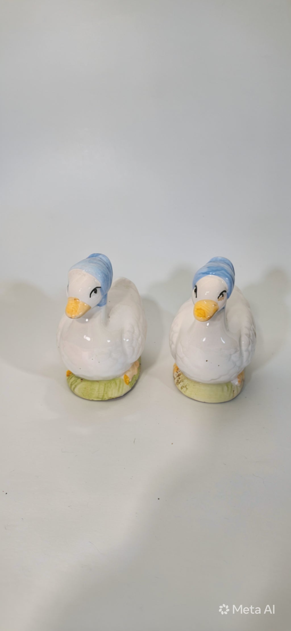 Vintage Ceramic Goose Salt & Pepper Shakers w/ Blue Bonnets -- ITEM #2299