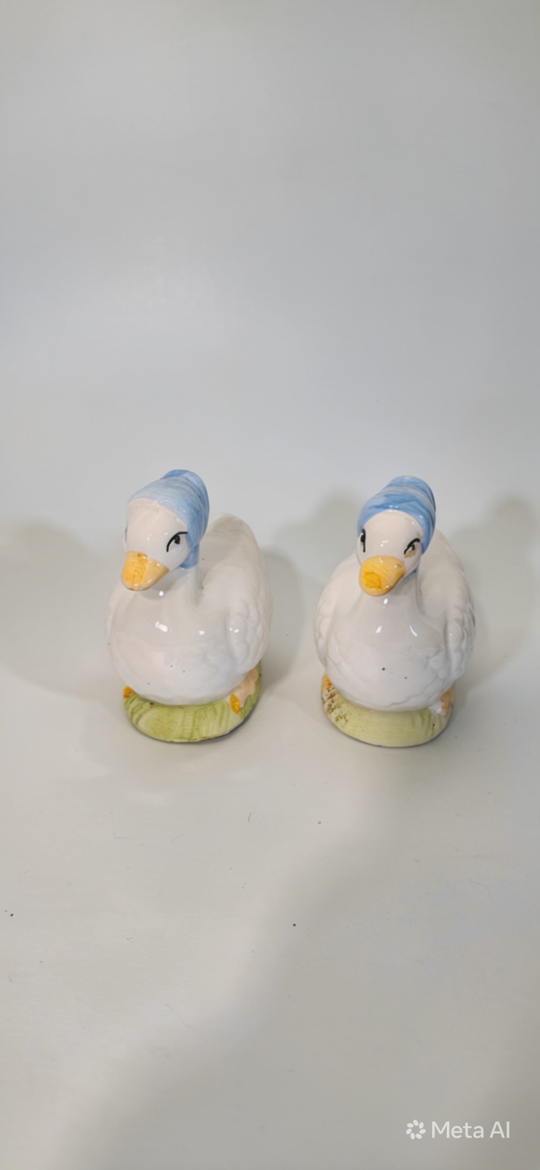 Vintage Ceramic Goose Salt & Pepper Shakers w/ Blue Bonnets -- ITEM #2299
