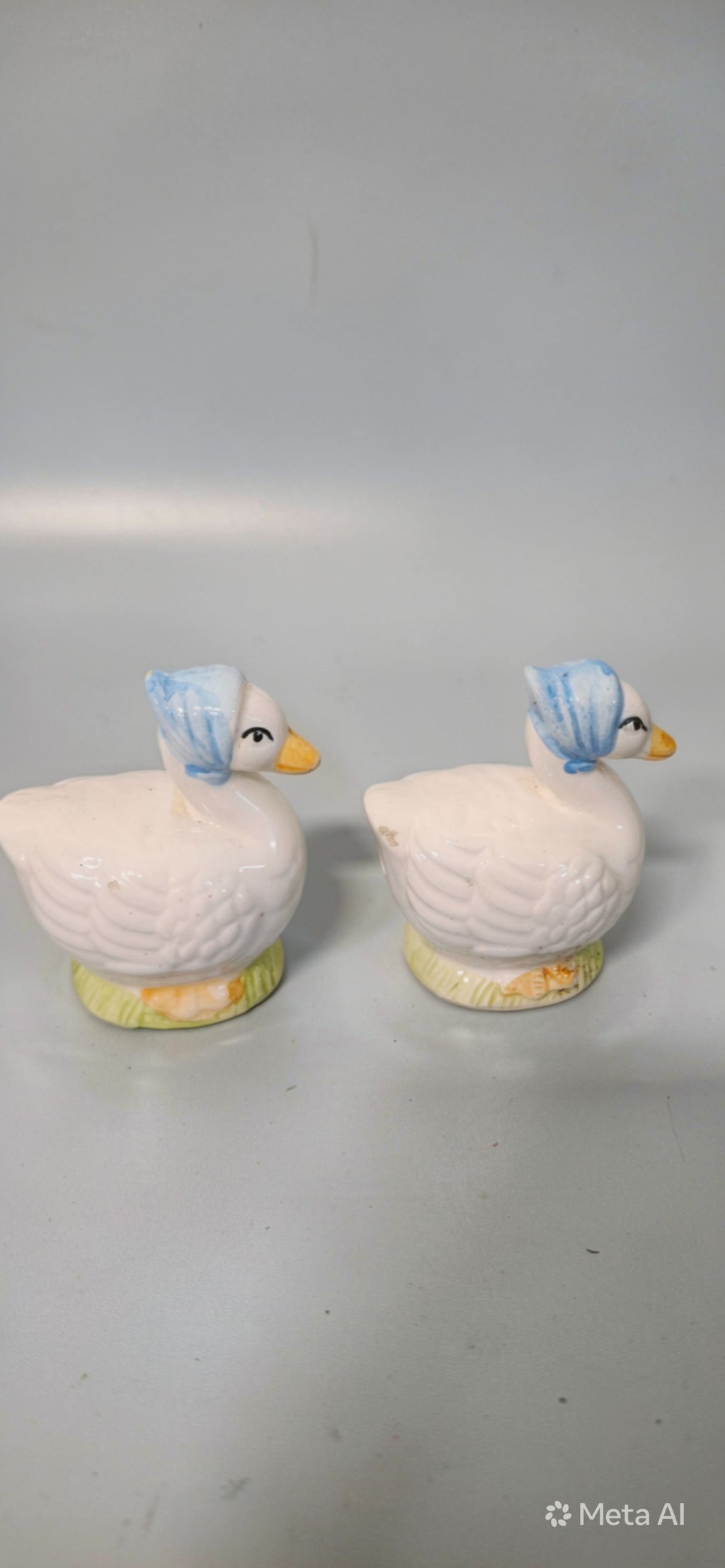 Vintage Ceramic Goose Salt & Pepper Shakers w/ Blue Bonnets -- ITEM #2299