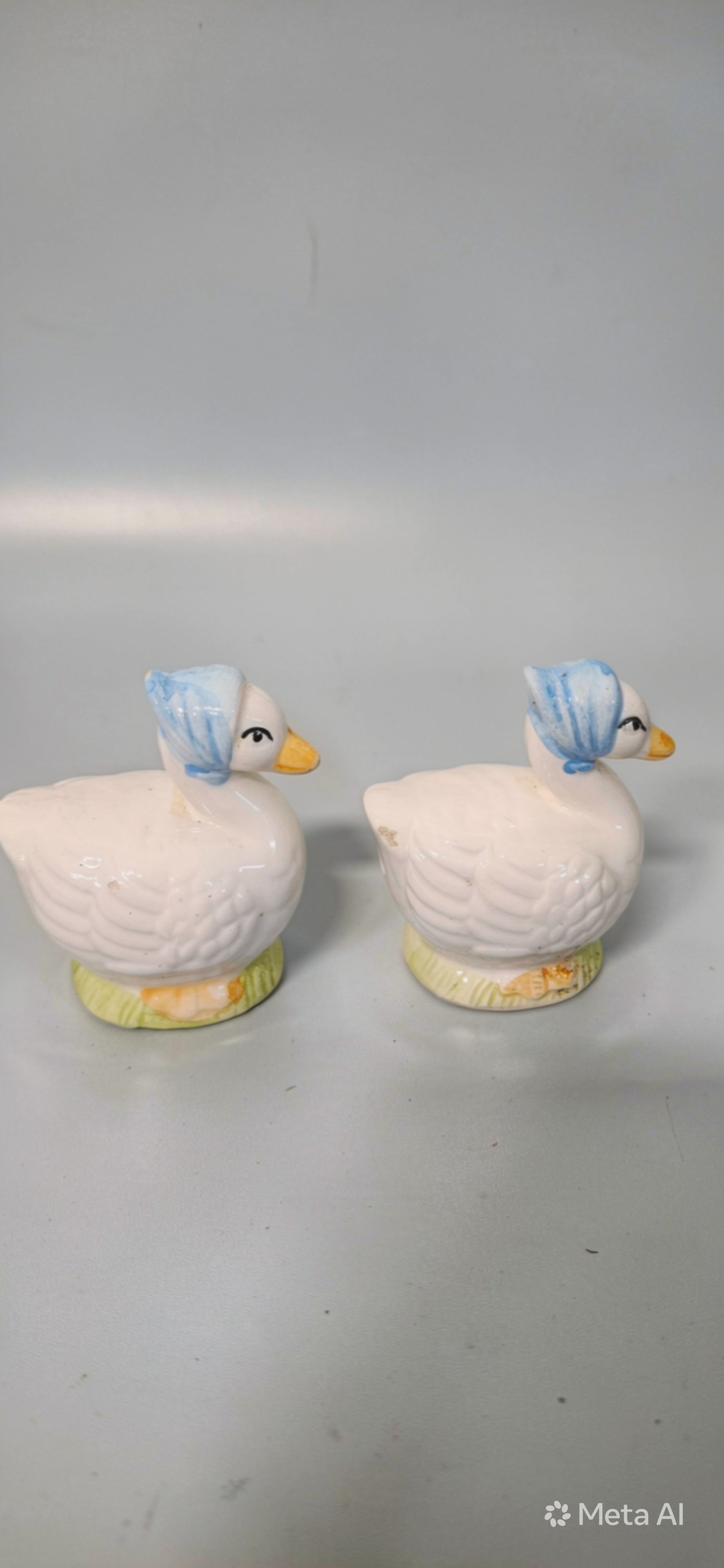 Vintage Ceramic Goose Salt & Pepper Shakers w/ Blue Bonnets -- ITEM #2299