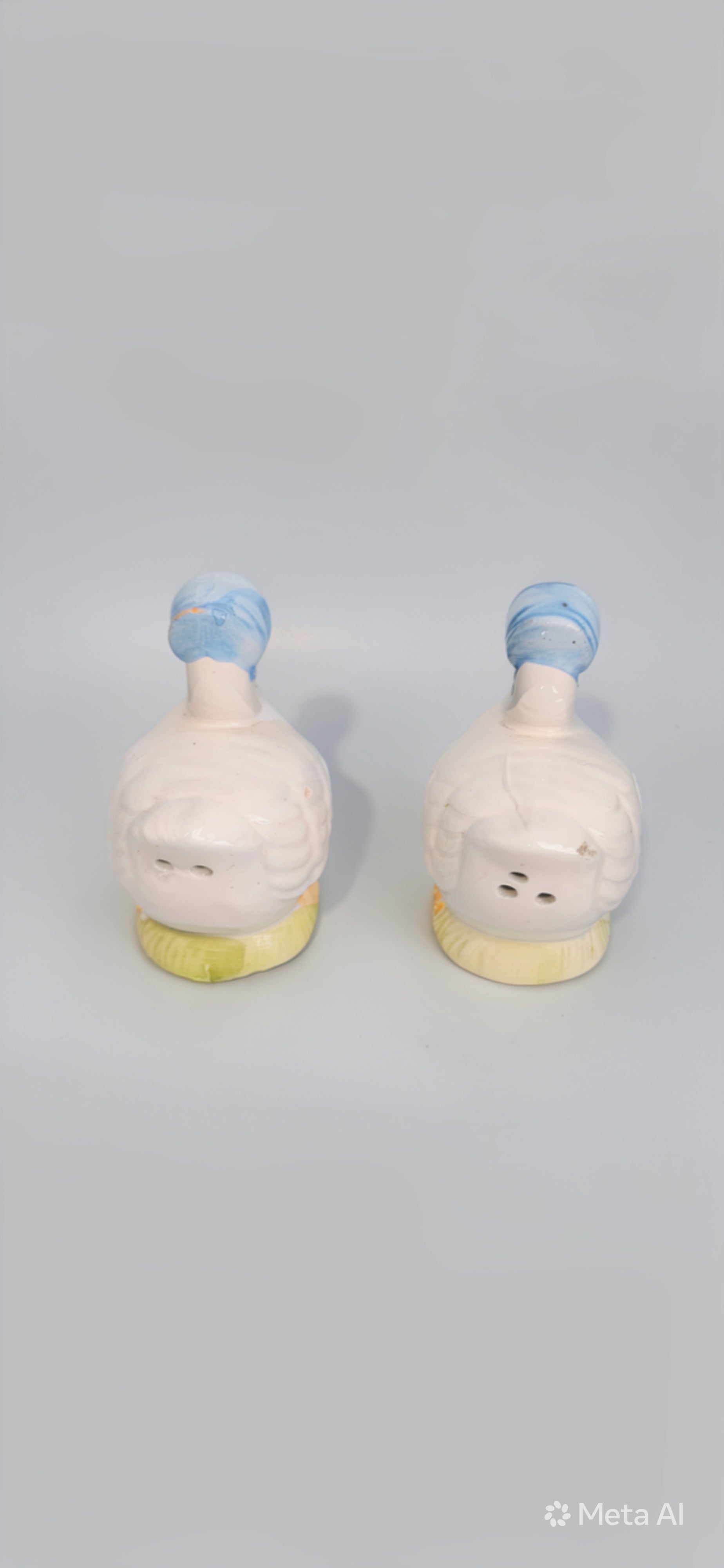 Vintage Ceramic Goose Salt & Pepper Shakers w/ Blue Bonnets -- ITEM #2299