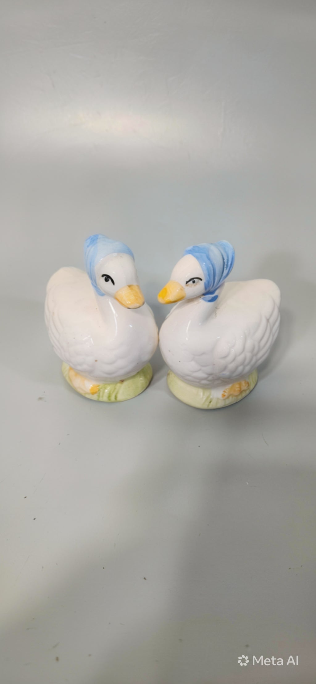 Vintage Ceramic Goose Salt & Pepper Shakers w/ Blue Bonnets -- ITEM #2299