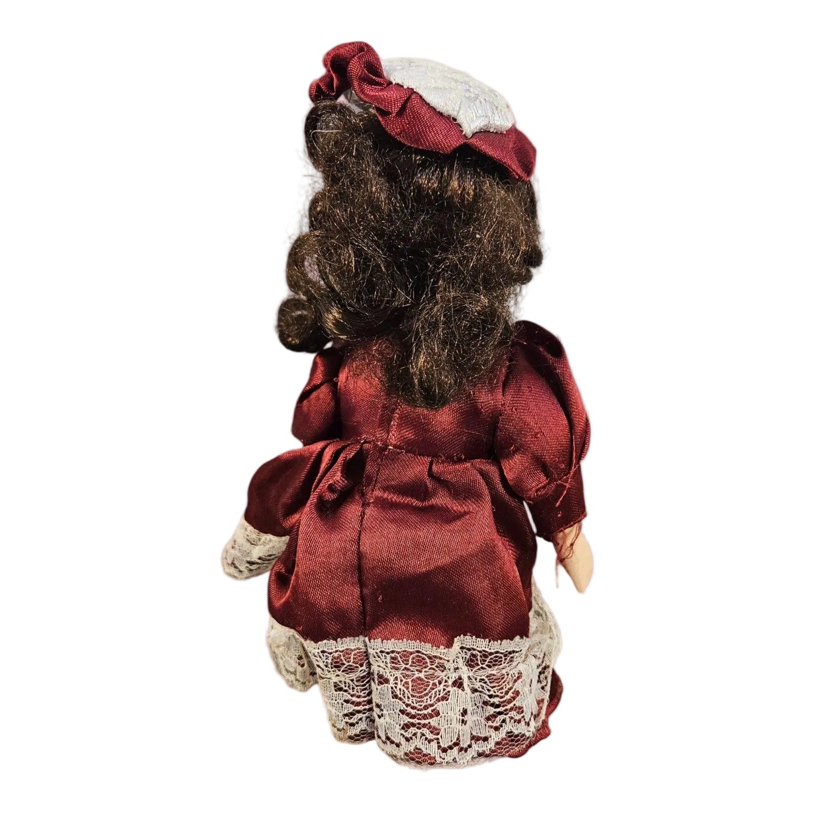 Vintage Porcelain Doll with Brown Hair and Red Dress -- ITEM #3103