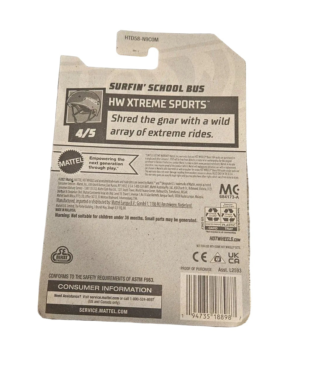 Hot Wheels HW Extreme Sports Surfin' School Bus -- ITEM #3252
