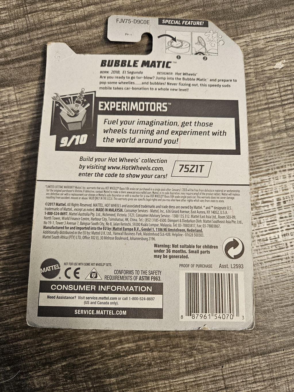 Hot Wheels 50th Anniversary Bubblematic Experimotors -- ITEM #2086