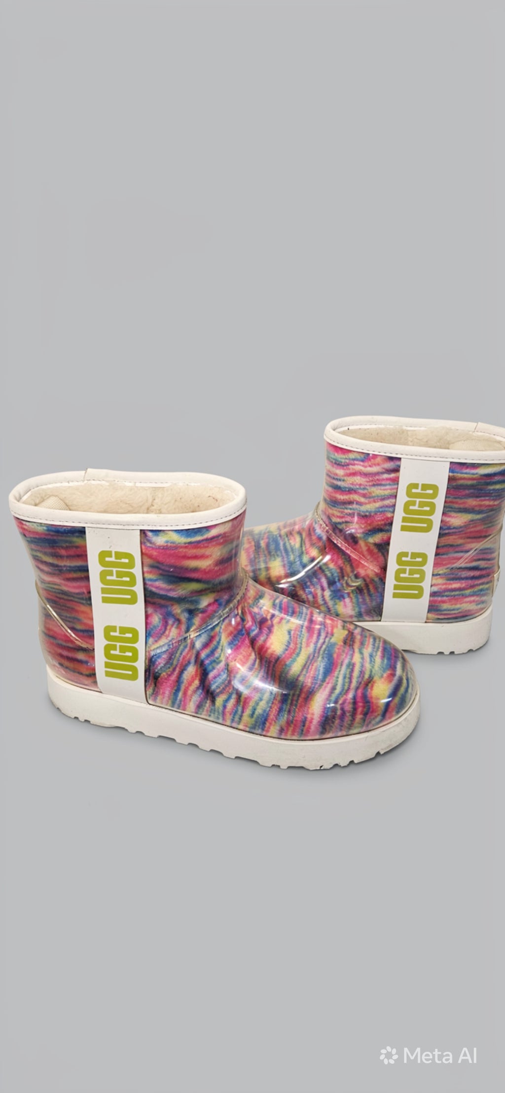 UGG Classic Clear Mini Pixelate Boots Girl’s Size 8 | Translucent Waterproof | Multicolor Dye | Bold UGG Graphic   ITEM #2398