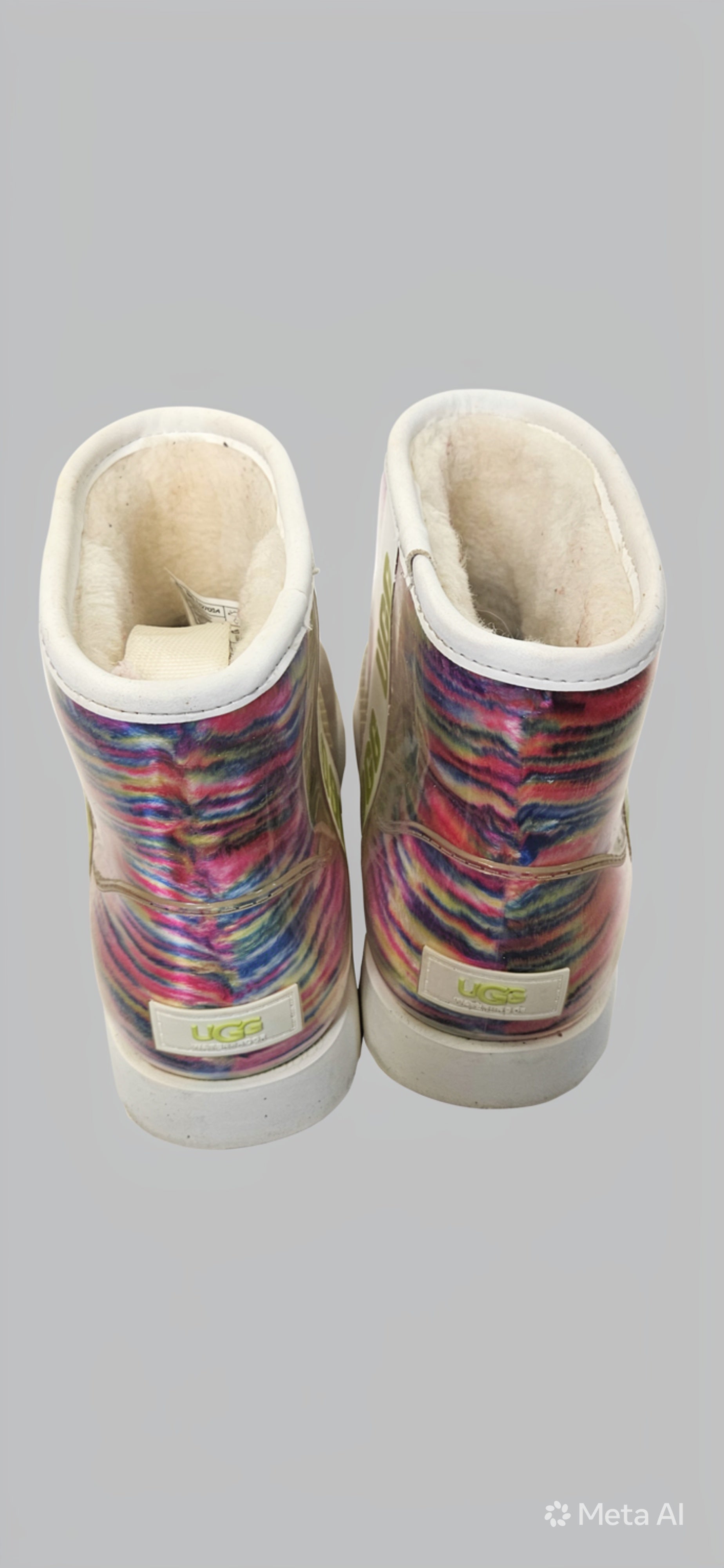 UGG Classic Clear Mini Pixelate Boots Girl’s Size 8 | Translucent Waterproof | Multicolor Dye | Bold UGG Graphic   ITEM #2398