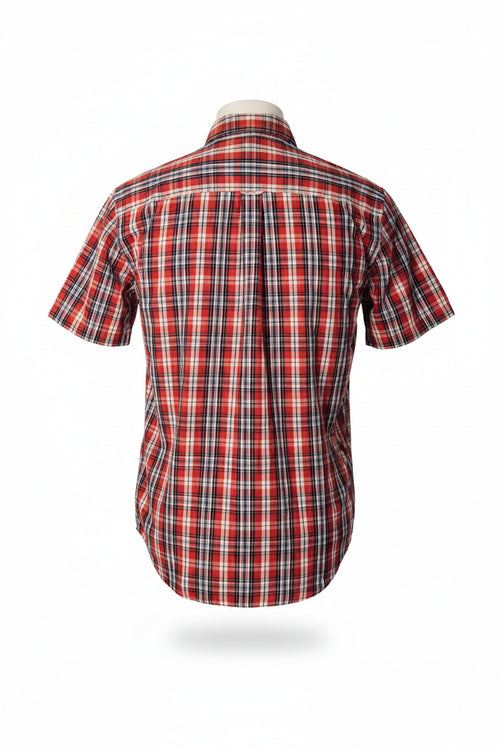 Chaps-Easy Care - Mens Short Sleeve Button Down Shirt Large Plaid Red Blue White 60% Cotton ITEM #2500