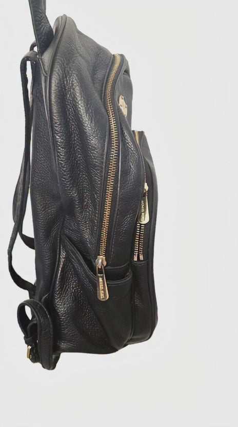 Authentic Michael Kors Abbey Medium Pebbled Leather Backpack – Black & Gold -ITEM #2397