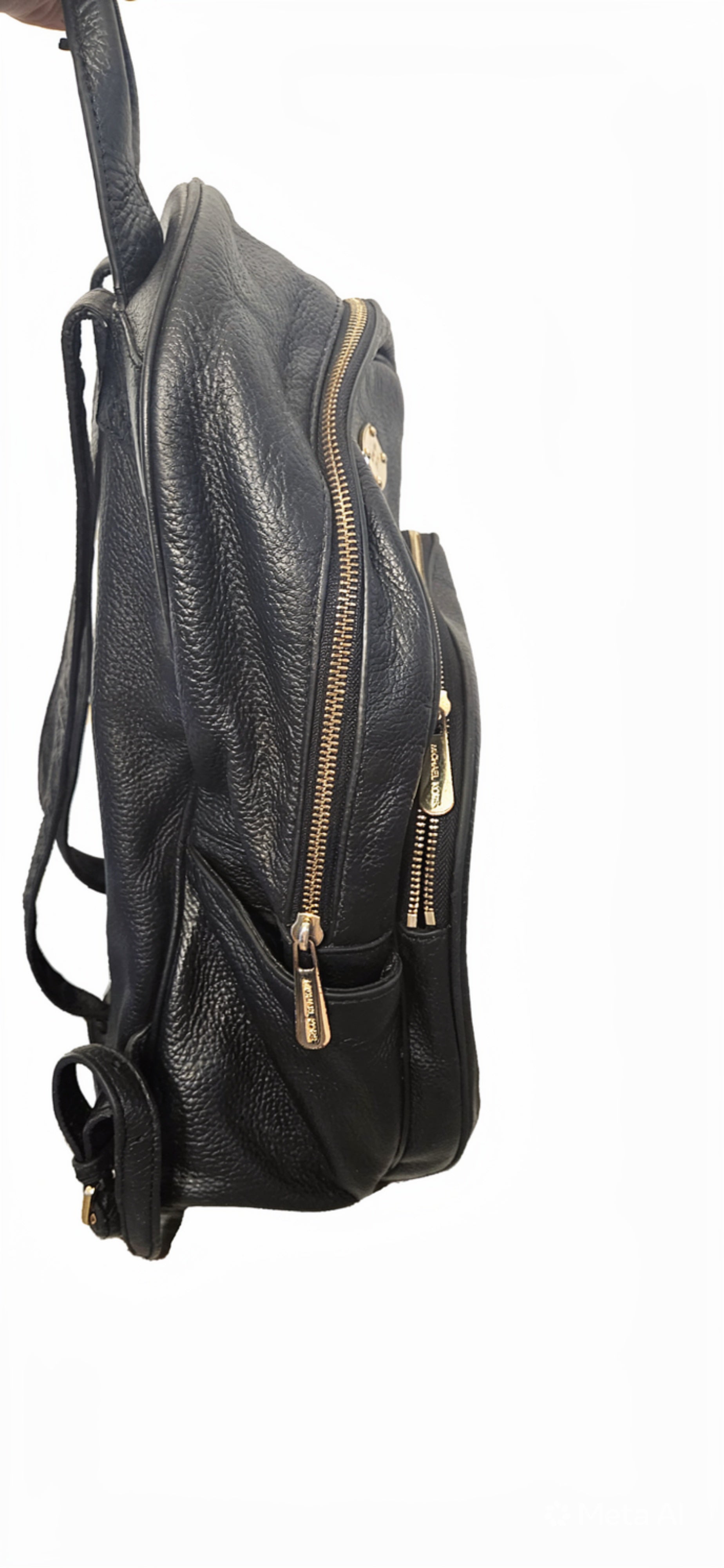 Authentic Michael Kors Abbey Medium Pebbled Leather Backpack – Black & Gold -ITEM #2397