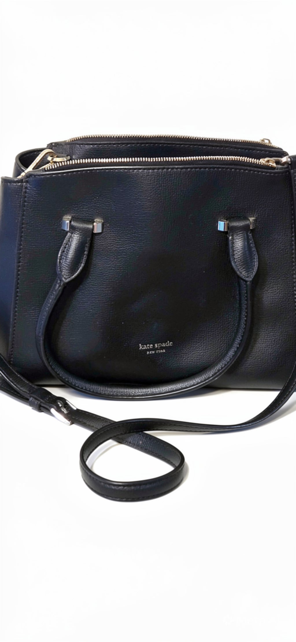Spade New York Small Double Zip Satchel Crossbody Bag - Black Pebbled Leather - ITEM #2396