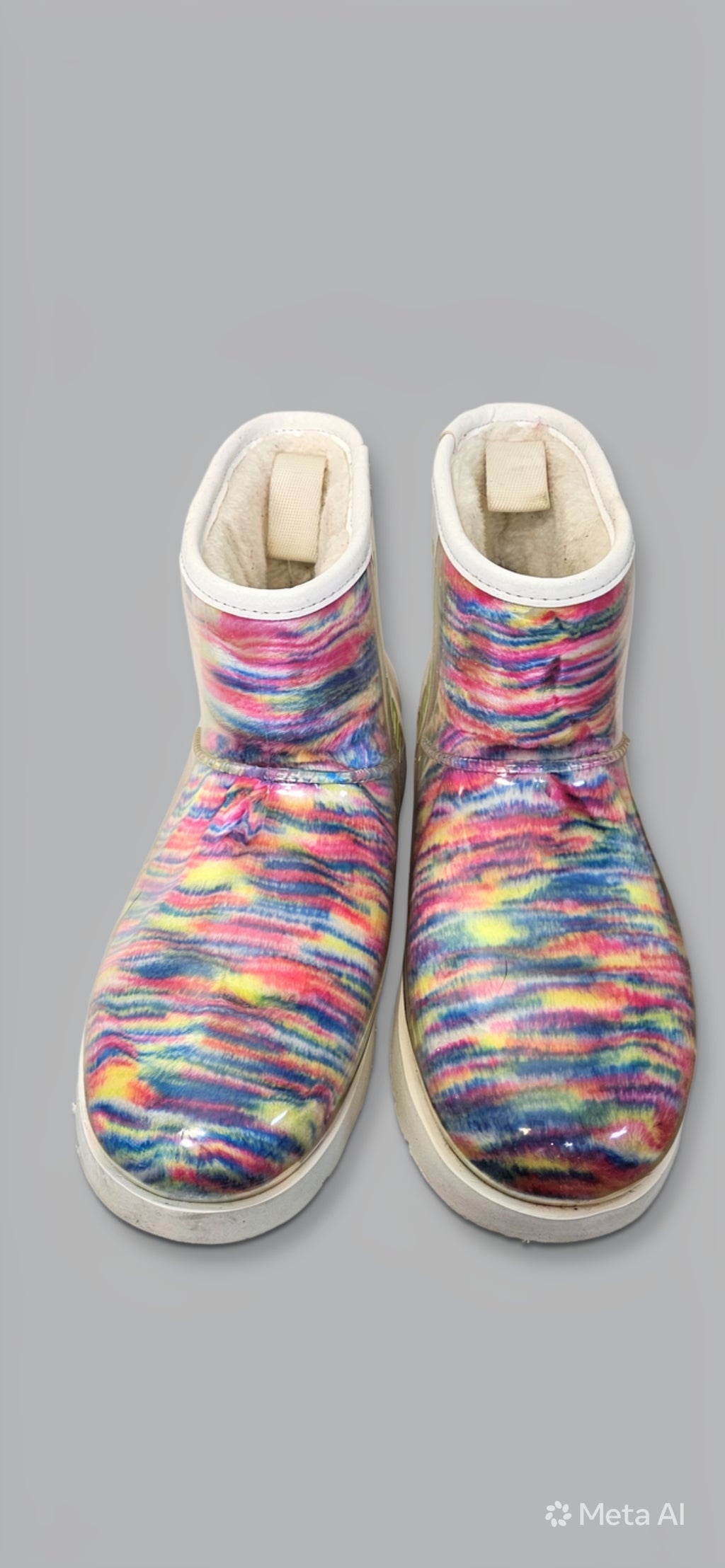 UGG Classic Clear Mini Pixelate Boots Girl’s Size 8 | Translucent Waterproof | Multicolor Dye | Bold UGG Graphic   ITEM #2398